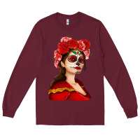 Burgundy Sugar skull girl Long Sleeve Tee - NancyCooperArtShop