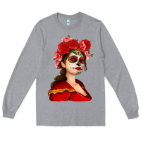 Heather Grey Sugar skull girl Long Sleeve Tee - NancyCooperArtShop