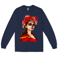 Navy Sugar skull girl Long Sleeve Tee - NancyCooperArtShop