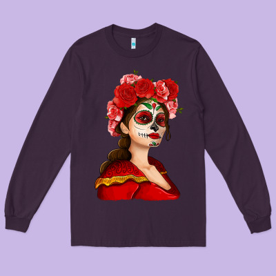 Sugar Skull Girl Long Sleeve Tee Designed By Nancycooperartshop