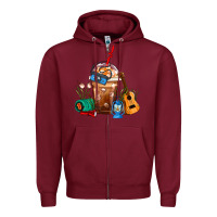 Burgundy Camping Frappe Coffee Zipper Hoodie - FaDigitalArtStudio