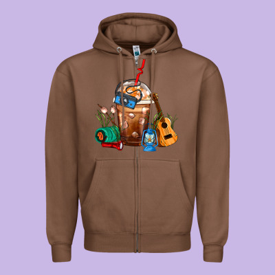 Camping Frappe Coffee Zipper Hoodie Designed By Fadigitalartstudio