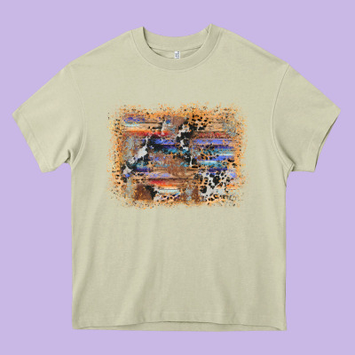 Aztec Leopard Cowhide Wood Western Background Heavy Core Tee Designed By Adodesignshop