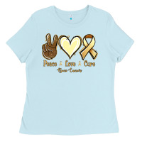 Baby Blue Peace love cure Bone Cancer Ladies Tee - NancyCooperArtShop