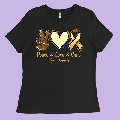 Peace Love Cure Bone Cancer Ladies Tee Designed By Nancycooperartshop