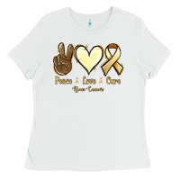 White Peace love cure Bone Cancer Ladies Tee - NancyCooperArtShop