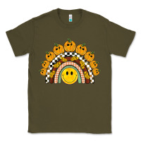 Army Green fall smiley face groovy rainbow Classic Tee - BarkalooDesign
