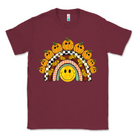 Burgundy fall smiley face groovy rainbow Classic Tee - BarkalooDesign