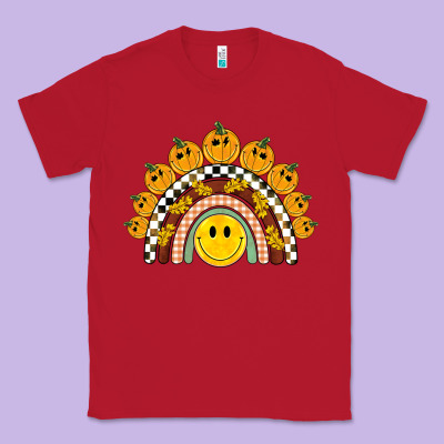 Fall Smiley Face Groovy Rainbow Classic Tee Designed By Barkaloodesign