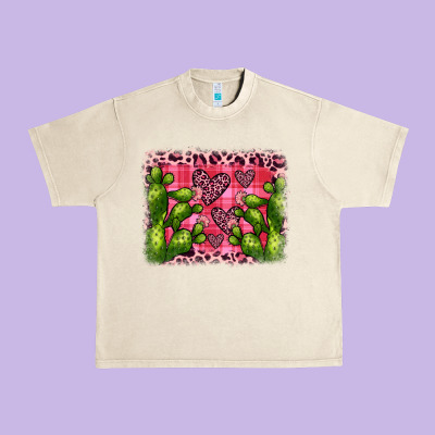 Valentine's Day Cactus Background Urban Heavy Tee Designed By Jahusdesignshop