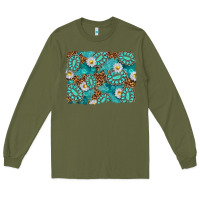 Army Green Leopard and Turquoise Gemstone Background Long Sleeve Tee - texasbilliewilder