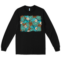 Black Leopard and Turquoise Gemstone Background Long Sleeve Tee - texasbilliewilder