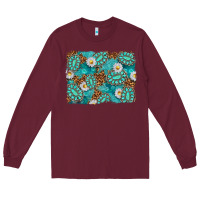 Burgundy Leopard and Turquoise Gemstone Background Long Sleeve Tee - texasbilliewilder