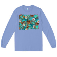 Colony Blue Leopard and Turquoise Gemstone Background Long Sleeve Tee - texasbilliewilder