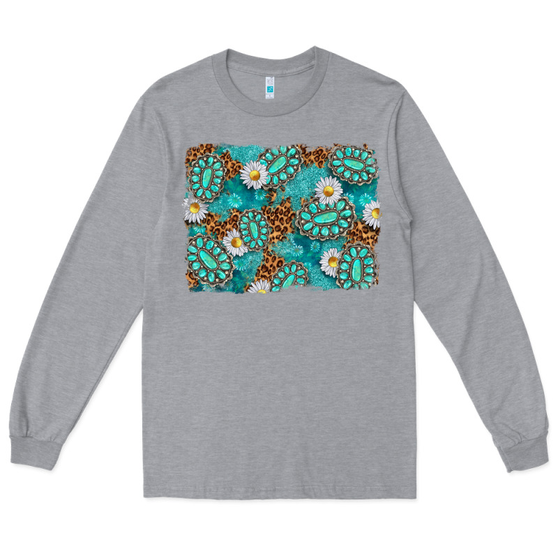 Leopard And Turquoise Gemstone Background Long Sleeve Tee by texasbilliewilder | Teevron