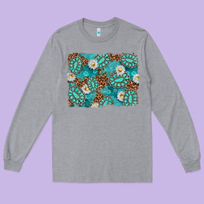 Leopard And Turquoise Gemstone Background Long Sleeve Tee Designed By Texasbilliewilder
