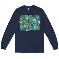 Navy Leopard and Turquoise Gemstone Background Long Sleeve Tee - texasbilliewilder