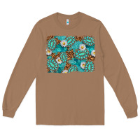 Toasted Coconut Leopard and Turquoise Gemstone Background Long Sleeve Tee - texasbilliewilder