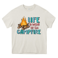Cream life is better by the campfire Heavy Core Tee - MaliasSmallBusiness