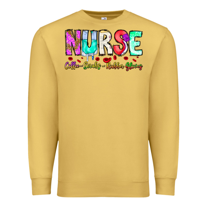 Nurse Coffee Scrubs Rubber Gloves Premium Sweatshirt by CowhideDigitalArt | Teevron