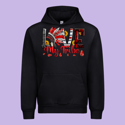 Red Black Grey White Love My Tribe Indian Headdres Urban Hoodie Designed By Artiststas