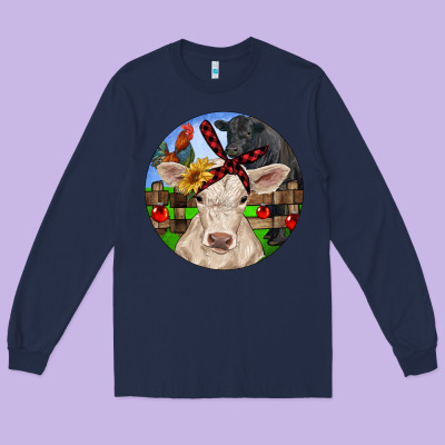 Christmas Charolais Calf Black Angus Bull And Roos Long Sleeve Tee Designed By Ranaportraitstore