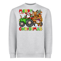 Heather Grey merry christmas crew tractor Heavyweight Sweatshirt - CowGirlArtShop