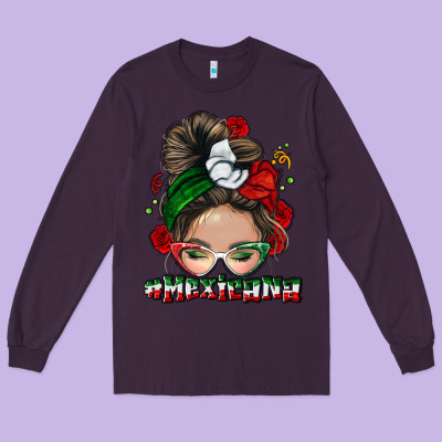Mexicana Messy Bun Long Sleeve Tee Designed By Nancycooperartshop