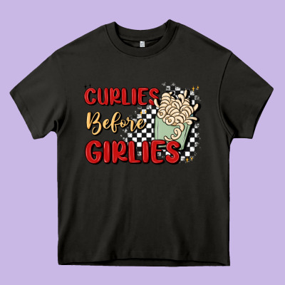 Curlies Before Girlies Heavy Core Tee Designed By Maliassmallbusiness