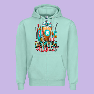 Dental Assistant Dentist Frappe Zipper Hoodie Designed By Fadigitalartstudio