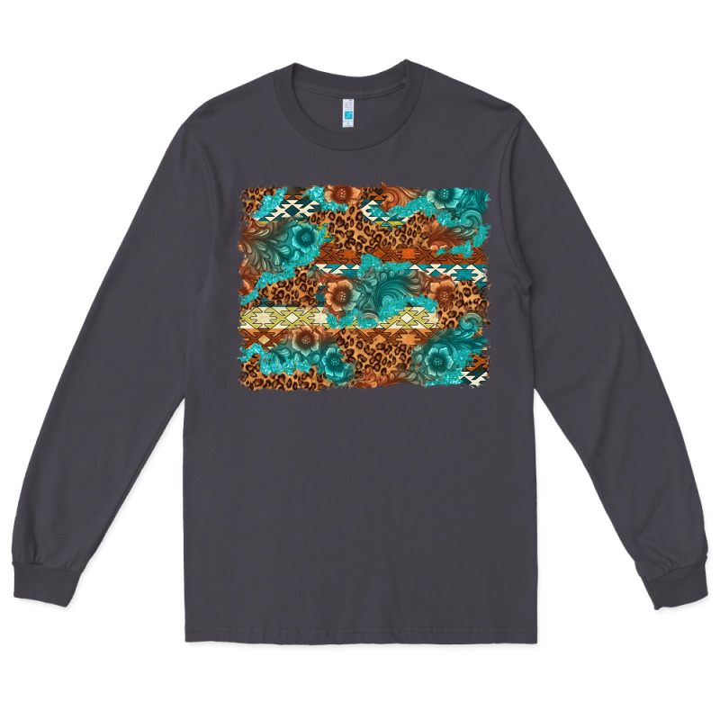Leopard And Aztec Background Western Long Sleeve Tee by texasbilliewilder | Teevron
