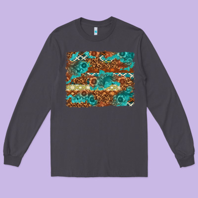 Leopard And Aztec Background Western Long Sleeve Tee Designed By Texasbilliewilder