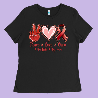 Peace Love Cure Multiple Myeloma Ladies Tee Designed By Nancycooperartshop