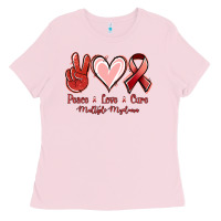 Bubblegum Pink Peace love cure Multiple Myeloma Ladies Tee - NancyCooperArtShop