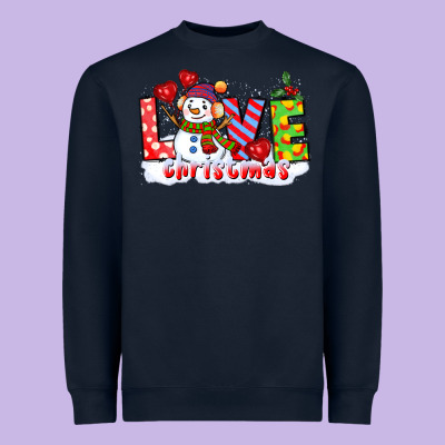 Love Christmas Snowman Heavyweight Sweatshirt Designed By Cowgirlartshop