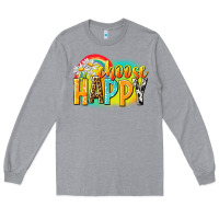 Heather Grey Choose happy Long Sleeve Tee - NancyCooperArtShop