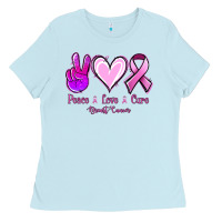 Baby Blue Peace love cure Breast Cancer Ladies Tee - NancyCooperArtShop