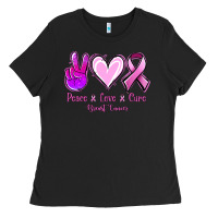 Black Peace love cure Breast Cancer Ladies Tee - NancyCooperArtShop