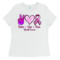 White Peace love cure Breast Cancer Ladies Tee - NancyCooperArtShop