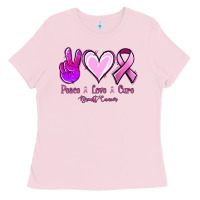 Bubblegum Pink Peace love cure Breast Cancer Ladies Tee - NancyCooperArtShop
