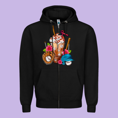 Baseball Frappe Zipper Hoodie Designed By Fadigitalartstudio