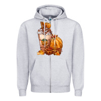 Heather Grey Pumpkin Spice Coffee Zipper Hoodie - FaDigitalArtStudio