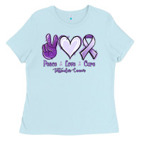 Baby Blue Peace love cure Testicular Cancer Ladies Tee - NancyCooperArtShop