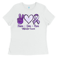 White Peace love cure Testicular Cancer Ladies Tee - NancyCooperArtShop