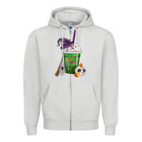 Dove Grey Halloween Spooky Pumpkins Frappe Zipper Hoodie - FaDigitalArtStudio