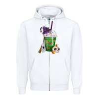 White Halloween Spooky Pumpkins Frappe Zipper Hoodie - FaDigitalArtStudio