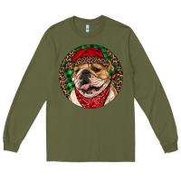 Army Green Christmas English Bulldog Long Sleeve Tee - RanaPortraitStore