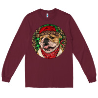 Burgundy Christmas English Bulldog Long Sleeve Tee - RanaPortraitStore