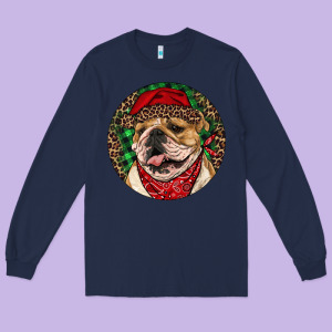 Christmas English Bulldog Long Sleeve Tee Designed By Ranaportraitstore