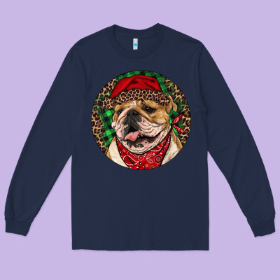 Christmas English Bulldog Long Sleeve Tee Designed By Ranaportraitstore